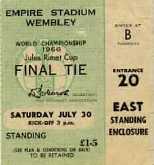 [Eintrittskarte zum Finale der Fuball-WM 1966 in Wembley - billigster Stehplatz 18.- DM]
